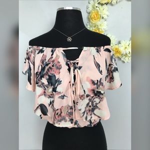 Off the shoulder pink crop top